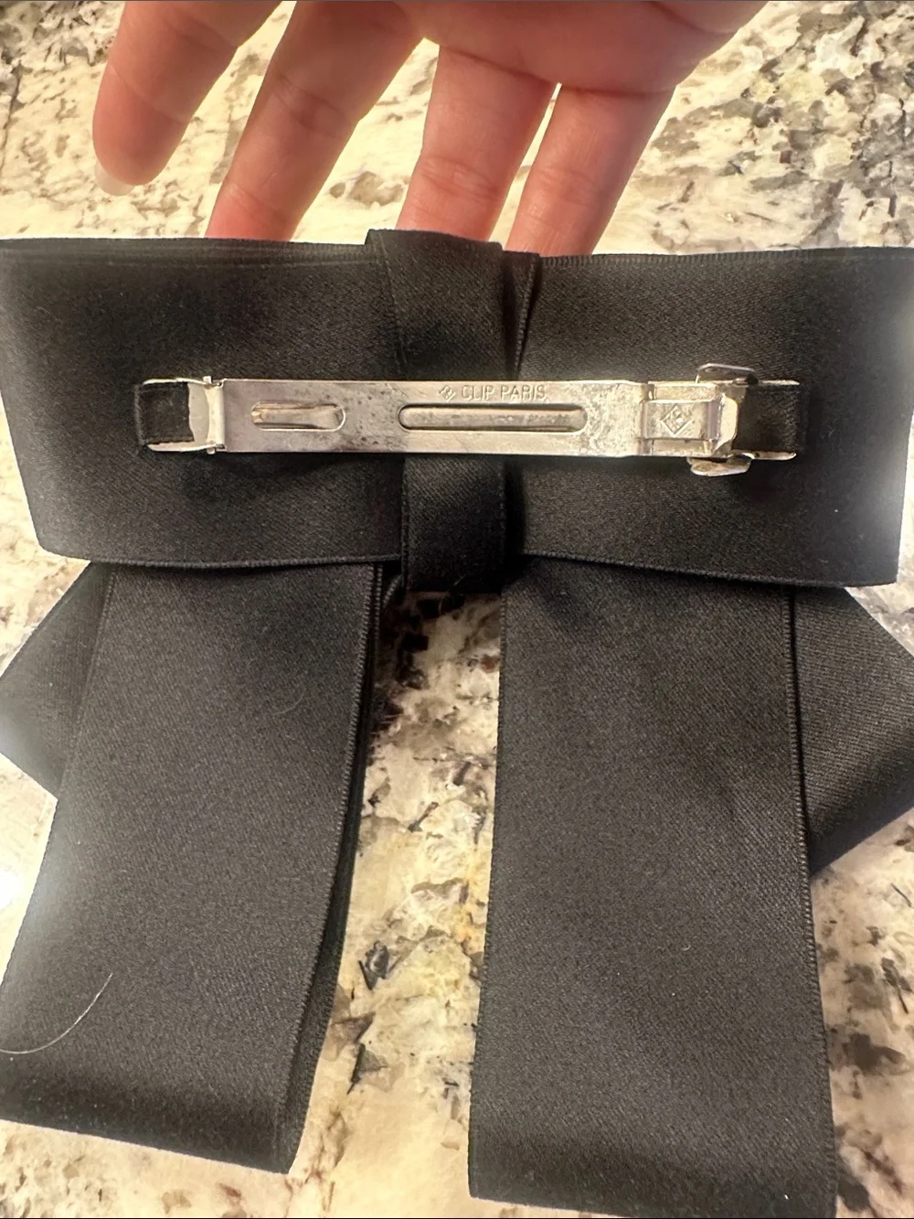 Saks Fifth Avenue Black Bow Hair Clip with Pearl & Crystal Accents